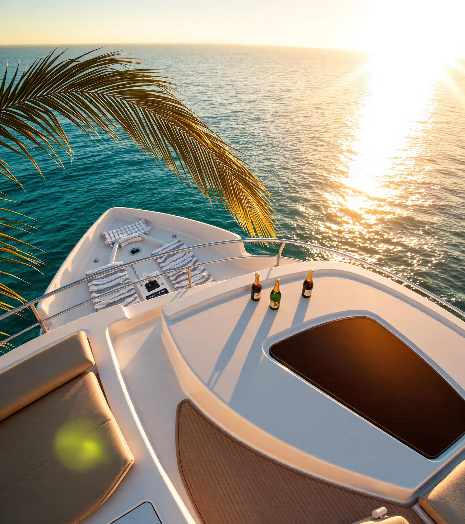 Yacht de luxe au coucher de soleil